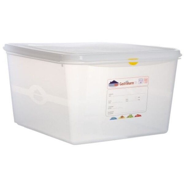 Gastronorm Food Storage Container With Lid And Colour Coded Clips GN 2/3 20cm Deep 19 Ltr