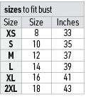 sizes to fit bust,Size,Size,Inches,XS,8,33,S,10,35,M,12,37,L,14,39,XL,16,41,2XL,18,43