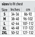 sizes to fit chest,Size,Inches,cm,S,34-36,86-92,M,38-40,96-102,L,42-44,107-112,XL,46-48,117-122,2XL,50-52,127-132