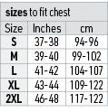 sizes to fit chest,Size,Inches,cm,S,37-38,94-96,M,39-40,99-102,L,41-42,104-107,XL,43-44,109-122,2XL,46-48,117-122
