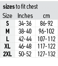 sizes to fit chest,Size,Inches,cm,S,34-36,86-92,M,38-40,96-102,L,42-44,107-112,XL,46-48,117-122,2XL,50-52,127-132