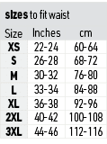sizes to fit waist,Size,Inches,cm,XS,22-24,60-64,S,26-28,68-72,M,30-32,76-80,L,33-34,84-88,XL,36-38,92-96,2XL,40-42,1...