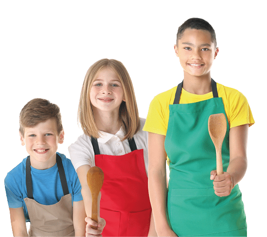 Group of children on white background. Concept of cooking classes