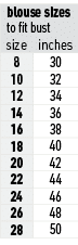blouse sizes to fit bust,size,inches,8,30,10,32,12,34,14,36,16,38,18,40,20,42,22,44,24,46,26,48,28,50