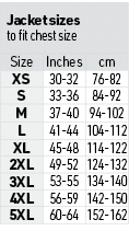 Jacket sizes to fit chest size,Size,Inches,cm,XS,30-32,76-82,S,33-36,84-92,M,37-40,94-102,L,41-44,104-112,XL,45-48,11...