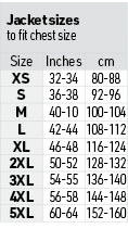 Jacket sizes to fit chest size,Size,Inches,cm,XS,32-34,80-88,S,36-38,92-96,M,40-10,100-104,L,42-44,108-112,XL,46-48,1...