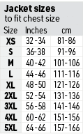 Jacket sizes to fit chest size,Size,Inches,cm,XS,32 -34,81-86,S,36-38,91-96,M,40 -42,101-106,L,44 -46,111-116,XL,48 -...