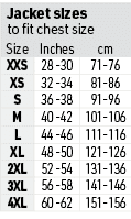 Jacket sizes to fit chest size,Size,Inches,cm,XXS,28 -30,71-76,XS,32 -34,81-86,S,36 -38,91-96,M,40 -42,101-106,L,44 -...