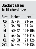 Jacket sizes to fit chest size,Size,Inches,cm,XS,32 -34,81-86,S,36 -38,91-96,M,40 -42,101-106,L,44 -46,111-116,XL,48 ...