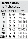Jacket sizes to fit chest size,Size,Inches,cm,XS,32 -34,81-86,S,36 -38,91-96,M,40 -42,101-106,L,44 -46,111-116,XL,48 ...