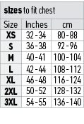 sizes to fit chest,Size,Inches,cm,XS,32 -34,80 -88,S,36 -38,92 -96,M,40 -41,100 -104,L,42 -44,108 -112,XL,46 -48,116 ...