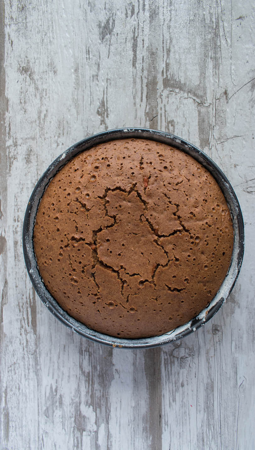 top view of round baked chocolate cake