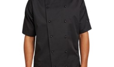 Black chef’s jackets—long-sleeved, short-sleeved, premium fabric & more