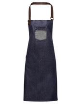 Waxed Look Bib Apron With Faux Leather Ties And Neckband 28" X 34"