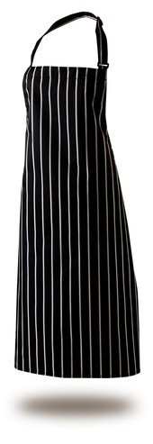 Bib Apron 36" X 40" Cotton Black/White Butchers Stripe Self Adjustable Neck Band