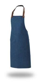 Le Chef DE110 Statement Denim Bib Apron With Leather Neck Strap