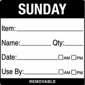 Removable Food Rotation Label (Roll 500) Sunday