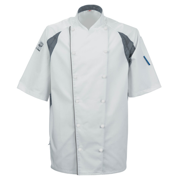 Le Chef DE11G Staycool Jacket With Capped Studs White & Grey Coolmax Panels