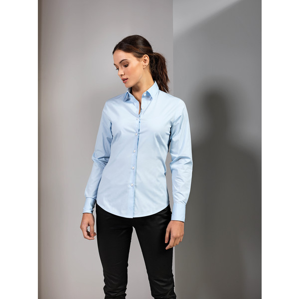 Stretch Fit Cotton Poplin Blouse Long Sleeves