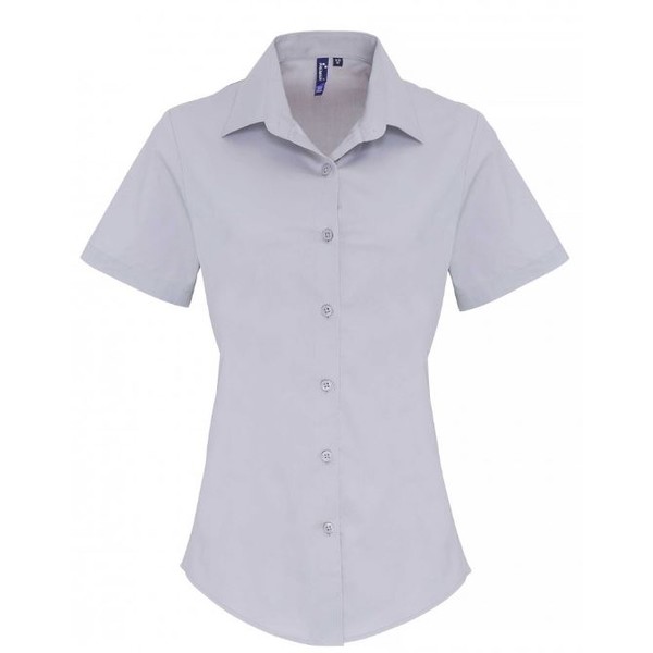 Stretch Fit Cotton Poplin Blouse Short Sleeves