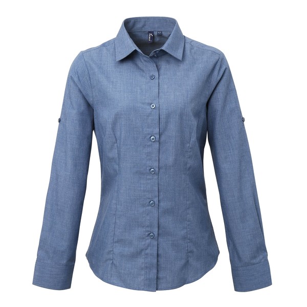 Chambray Blouse Roll Sleeve