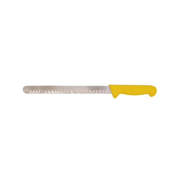 Smithfield 25cm Scalloped Slicer Yellow Samprene Handle