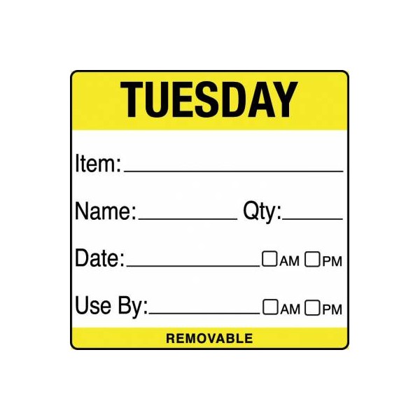 Removable Food Rotation Label (Roll 500) Tuesday