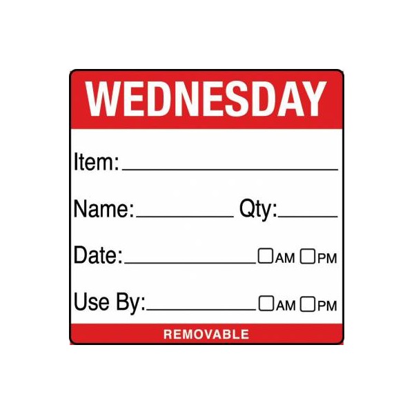 Removable Food Rotation Label (Roll 500) Wednesday