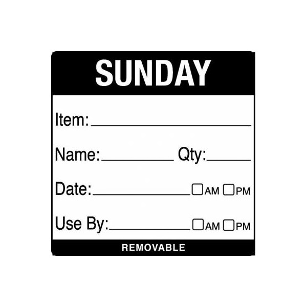 Removable Food Rotation Label (Roll 500) Sunday