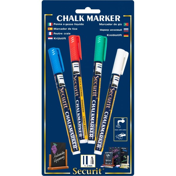Chalk Marker Coloured 1 - 2mm Round Tip (Pack Of 4)