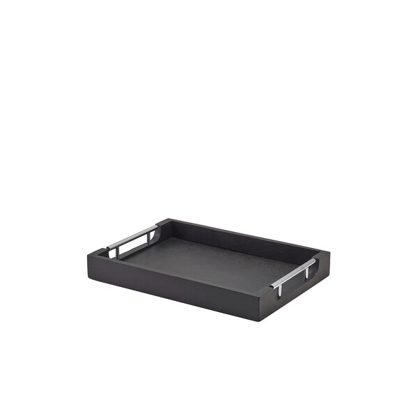 GenWare Solid Black Tray with Metal Handles 35 x 25cm